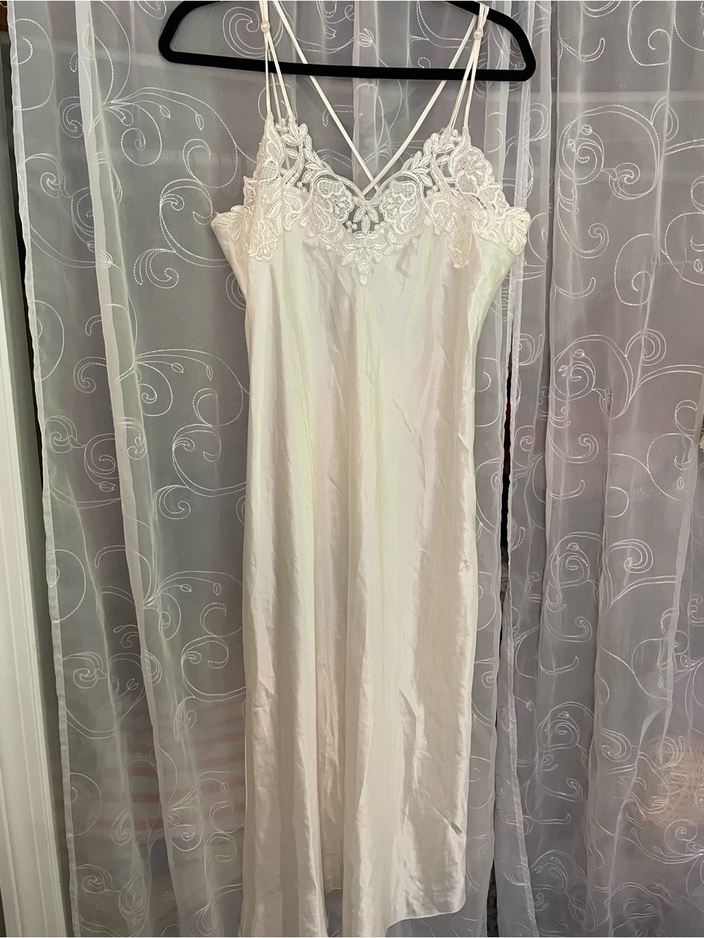 Lord & Taylor Ivory Lace-Trim Satin Slip Dress